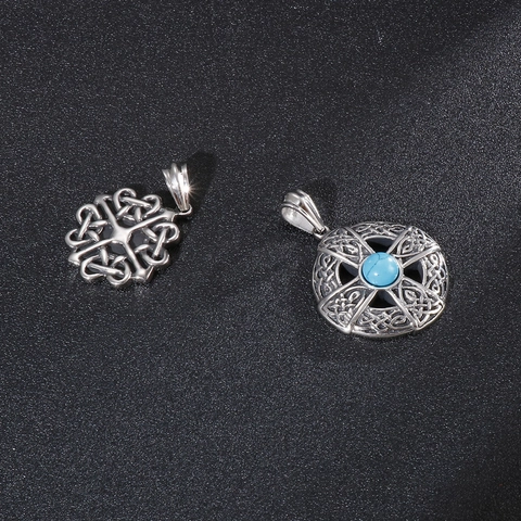 Vintage Celtic Knot Cross Pendant Necklace Stainless Steel Retro Punk Hip Hop Men Jewelry Turquoise Inlay Nordic Style