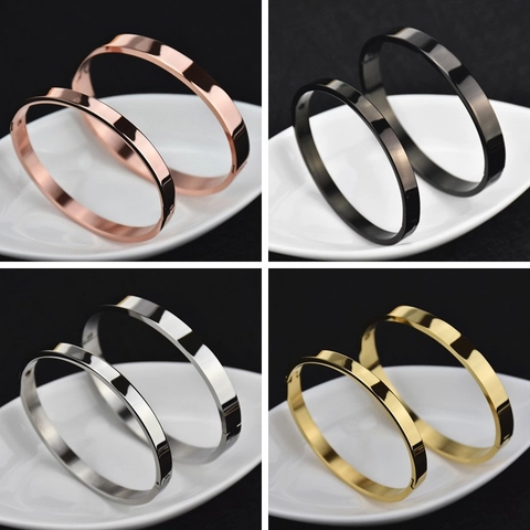 Minimalist Polished Titanium Steel Bangle For Women Men Plain Mirror Finish Oval Cuff Bangle Couple Fashion Jewelry Gift