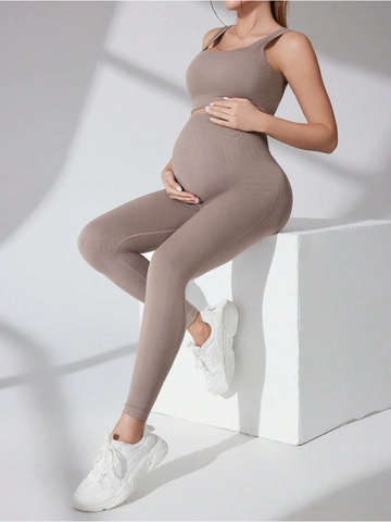 Materniteit Yoga Naadloos Geribbelde Vest En Leggings Hoge Taille Buikondersteuning Sneldrogend Trainingspak Voor Zwangere Vrouwen