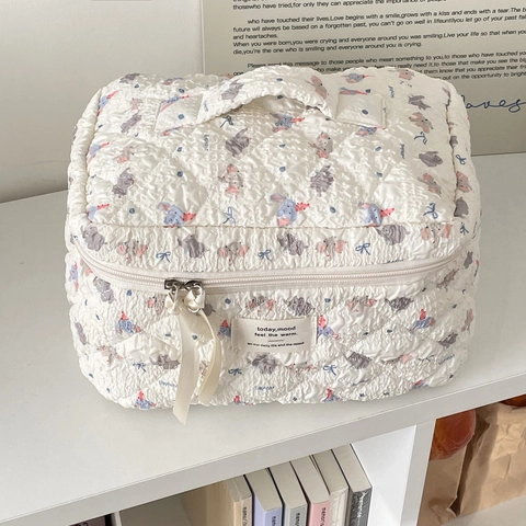 Borsa Cosmetica In Cotone Trapuntato Stampa Elefante Simpatico Organizzatore Trucco Viaggio Portatile Per Donne