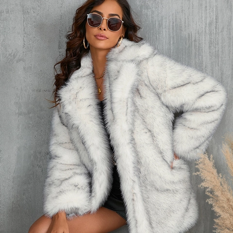 Dames Faux Fur Jas Elegant Halflang Revers Lange Mouwen Winter Warm Bovenkleding Chique Luipaardprint