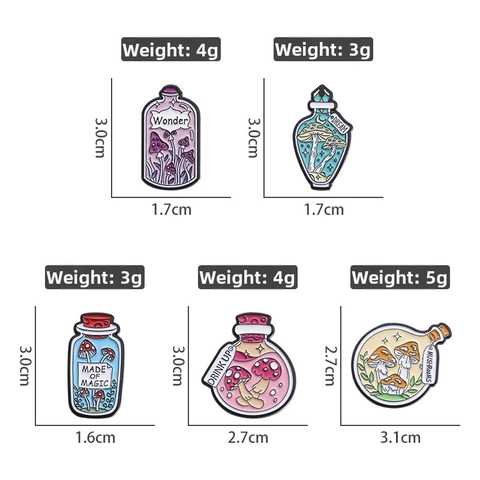 Cartoon Magic Potion Bottle Enamel Brooch Pin Set Mushroom Pattern Made Of Magic Dream Wonder Alloy Badge Jewelry For Backpack