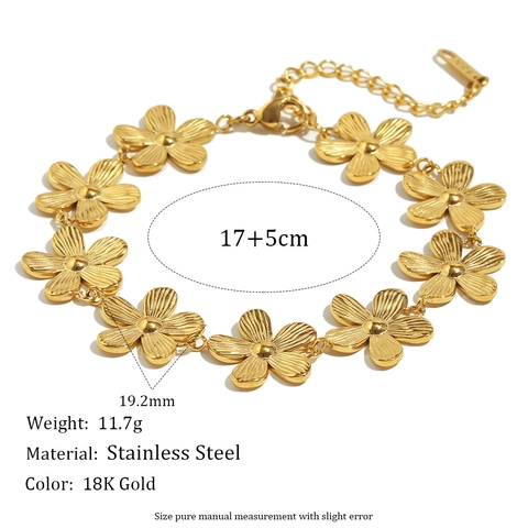 Gänseblümchen Blumen Armband 18K Vergoldet Edelstahl Verstellbare Verlängerungskette Vintage Eleganter Schmuck Für Frauen