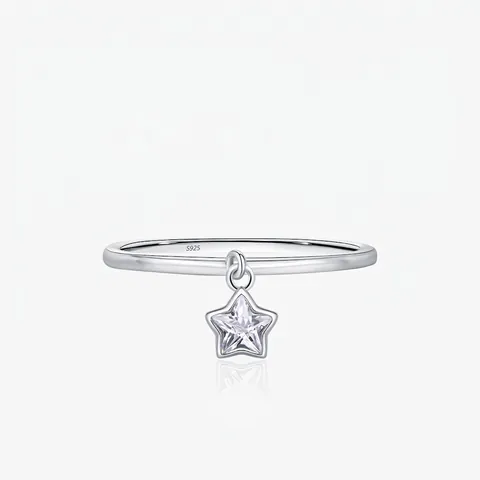 925 Sterling Silber Stern Anhänger Ring Baumelnder Fünfzackiger Stern Weißer Zirkon Minimalistischer Schmuck