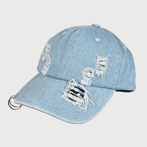 Berretto da Baseball Distressed Con Anelli di Ferro Regolabile in Cotone Denim Cappello per Uomo Donna Streetwear Protezione Solare