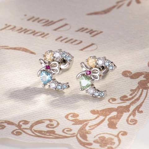 Halve Maan Kraakbeen Stud Oorbel Met Hart Zirkoon Strik Titanium Staal Schroefdraad Helix Piercing Sieraden Voor Dames