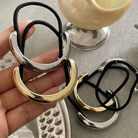Minimalistischer Spiegel Legierung Halbkreis Pferdeschwanz Halter Haargummi Elastisches Band Metallisch Glänzend