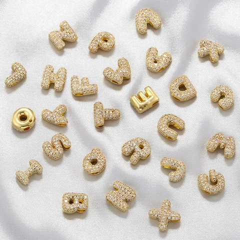 Initial Alphabet Letter Pendants Copper Cubic Zirconia Pavé Charms For DIY Necklace Bracelet Making Hip Hop Style