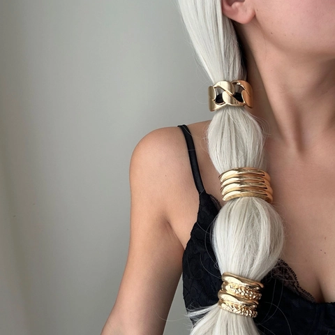 Minimalist Metal Hair Tie Alloy Chunky Chain Textured High Elastic Pony Tail Holder Elegant Hair Accessory For Women