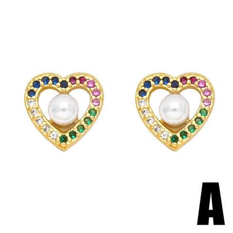 Colorful Zircon Stud Earrings 18K Gold Plated Copper Heart Bowknot Butterfly Geometric For Women Minimalist Fashion Jewelry