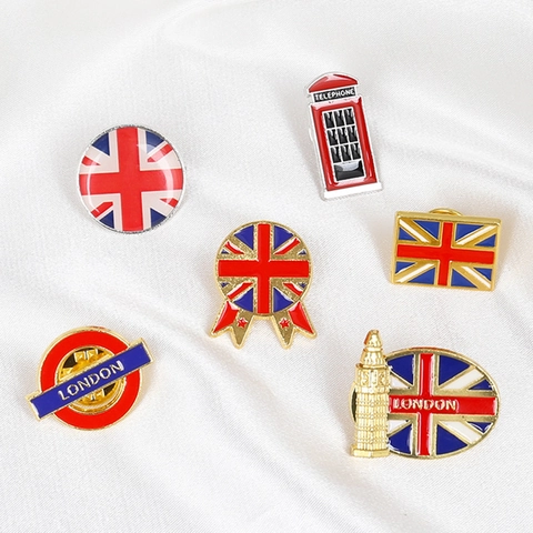 Set Di Spille In Smalto Tema Londra Bandiera Britannica Union Jack Big Ben Cabina Telefonica Lega Di Zinco Souvenir