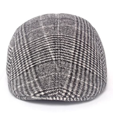 Retro British Plaid Newsboy Cap For Men Autumn Winter Warm Woolen Flat Cap Ivy Cap Vintage Houndstooth Hat