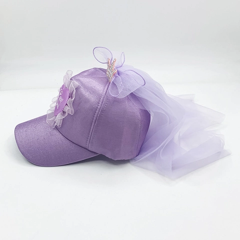 Gorra De Béisbol De Princesa Para Niñas Con Corona Bordado De Corazón Y Velo Largo De Malla Satén Sombrero De Sol
