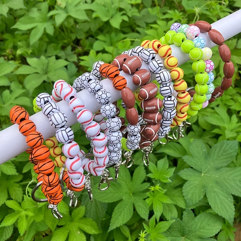 Basketball Soccer Football Beaded Bracelet Keychain Silicone Wristlet Sports Style Accessory Gift For Fans