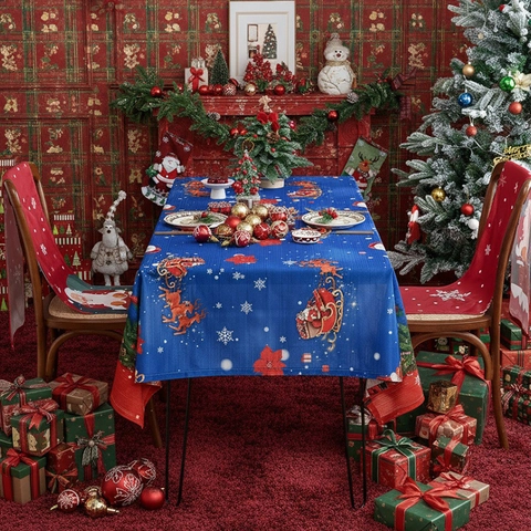 Mantel De Navidad Poliéster Rectangular Patrón De Papá Noel Reno Copo De Nieve Decoración De Mesa De Fiesta Festiva