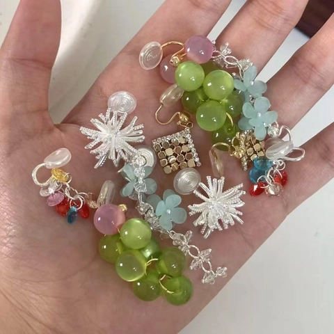 Orecchini A Clip Con Fiori E Cuori Senza Buco Lega Resina Tessuto Nappa Dolce Retrò Elegante Gioielli Per Le Donne