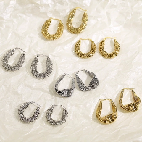 Orecchini a Cerchio in Acciaio Inossidabile con Filo Intrecciato Placcati in Oro 18K Geometrici Orecchini per Donna Regalo