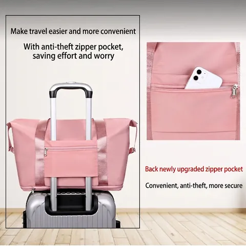 Bolsa De Viaje Gran Capacidad Tela Oxford Plegable Separación Seco Húmedo Compartimento Zapatos Impermeable Yoga