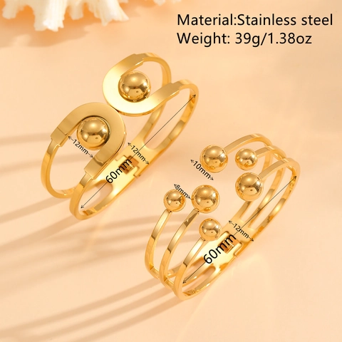 Brazalete De Acero Inoxidable Chapado En Oro Hueco Bolas De Acero Geométricas Pulsera Abierta Con Bisagra Joyería Para Mujer
