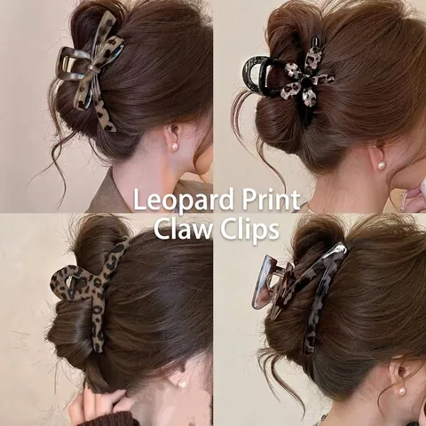 Leopard Print Hair Claw Clips Acrylic Tortoiseshell Geometric Large Shark Hair Clips For Women Hair Accessories Retro