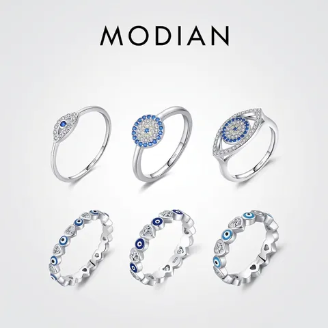 Evil Eye Ring 925 Sterling Silver Heart Blue White Zircon Minimalist Fashion Jewelry For Women Dainty Elegant Charm Gift
