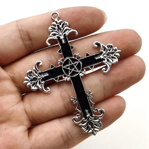 Ciondolo Croce Gotica Motivo Pentagramma Vintage Lega Smalto Ciondolo Per Creazione Gioielli Fai Da Te Stile Scuro