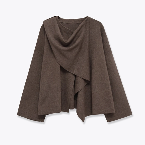 Cárdigan De Punto Mujer Cuello Bufanda Asimétrico Holgado Casual Manga Larga Poliéster Abrigo De Invierno