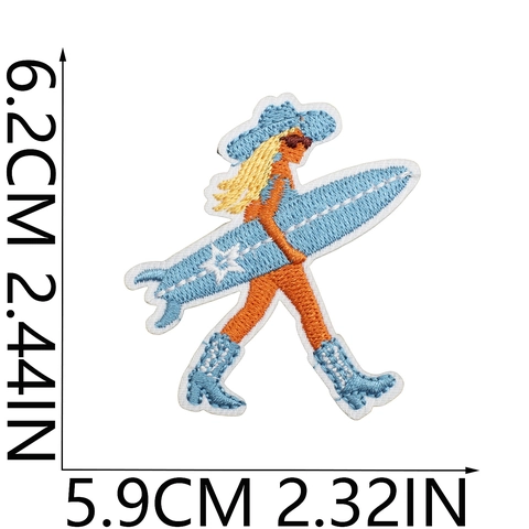 Blue Ocean Theme Embroidered Patches Surf Girl Sea Wave Crab Shell Iron On Sew On Appliques For Clothing DIY Decoration