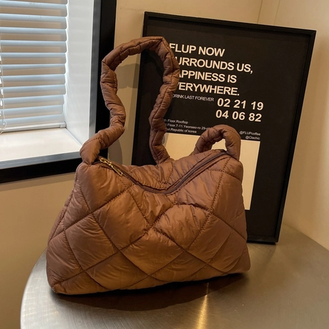 Borsa A Spalla Trapuntata Puffer Per Donna Grande Capacità Leggera Rombica Cloud Tote Tessuto Nylon Con Tracolla Scrunchie