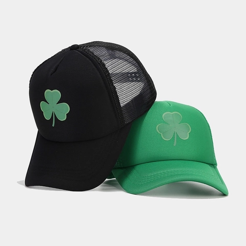 Shamrock Print Mesh Trucker Hat Breathable Polyester Baseball Cap For Outdoor Sun Protection St Patrick Day Women Men