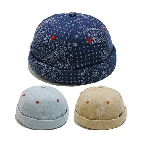 Retro Paisley Docker Cap Brimless Sailor Hat Cotton Print Adjustable Streetwear Unisex