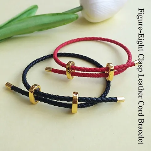 Adjustable Braided Leather Bracelet Copper Figure Eight Clasp Fashion Hand Rope DIY Minimalist Jewelry Unisex