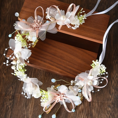 Diadema De Corona De Flores Con Rosas De Tela Perlas Artificiales Artificiales Y Mariposa De Metal Estilo Hada Bosque Accesorios Cabello Novia