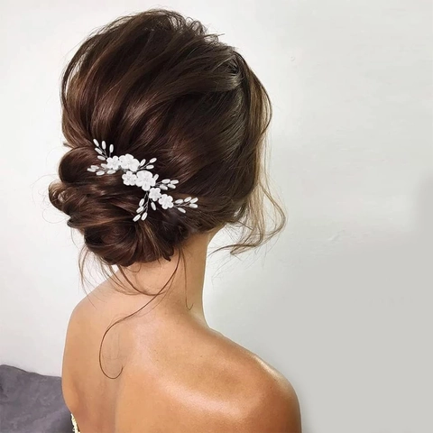 Pettine Per Capelli Da Sposa Fiori In Argilla Bianca Künstliche Perle Sintetiche Lega Filo Avvolto Accessori Per Capelli Matrimonio