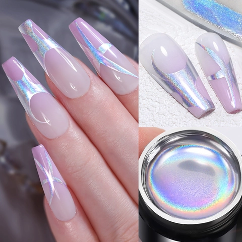 Gel Per Pittura Unghie Argento Metallico Olografico Laser Effetto Specchio Alta Densità Design Manicure Fai Da Te