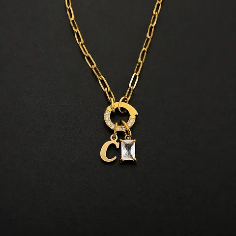 Roestvrij Stalen Vergulde Halsketting Met Letterhanger Strass Paperclip Ketting DIY Mode Sieraden Voor Dames