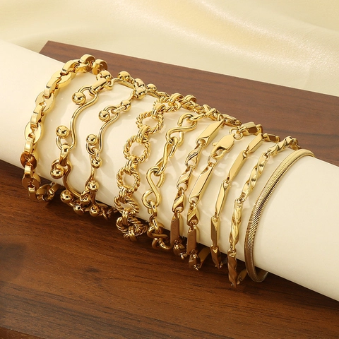 Pulsera De Cadena De Acero Inoxidable Chapada En Oro De 18K Para Hombre Mujer Eslabón Geométrico Rombo Joyería Minimalista