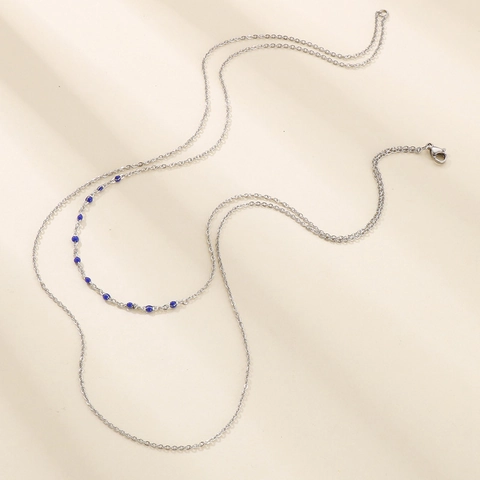Double Layer Necklace Stainless Steel O-Chain With Colored Enamel Beads Minimalist Clavicle Chain For Women