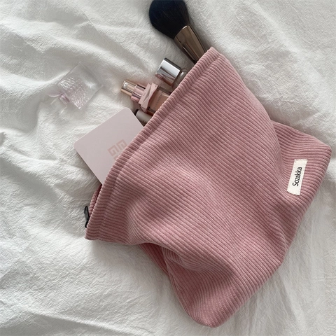 Borsa Per Trucco In Velluto A Coste Grande Capacità Pochette Per Cosmetici Per Donne Ragazze Stile Retro Ins Custodia Per Archiviazione Con Cerniera Organizzatore Da Viaggio