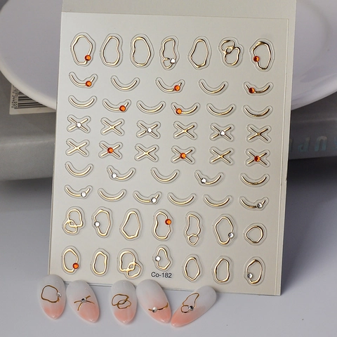 Adesivi Per Nail Art Con Linee Dorate 3D Con Strass Rilievo 5D Stile Francese Geometrico Decalcomanie Manicure Autoadesive