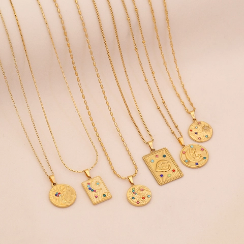 Celestial Pendant Necklace Stainless Steel With Colorful Zircon Star Moon Sun Eye Charms For Women Trendy Luxury Jewelry