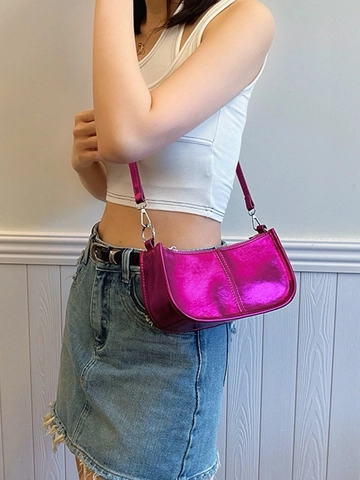 Metallic Glossy PU Leather Underarm Bag Y2K Rivet Studded Shoulder Handbag For Women Fashion