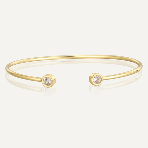 Eleganter Kupfer Vergoldet Offener Armreif Für Damen Eingelegt Runde Zirkonia Minimalistisch Zart Glatte Oberfläche Mode Schmuck