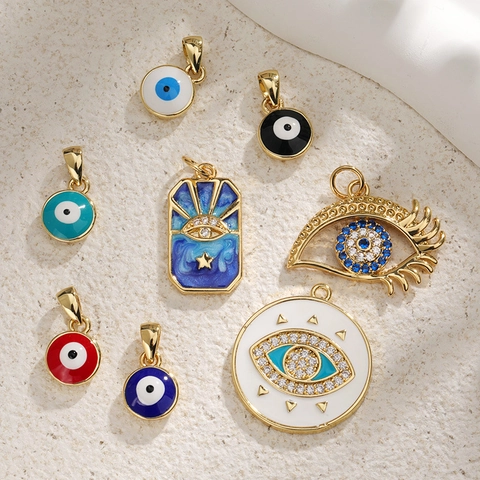 Evil Eye Charms Pendants Gold Plated Copper Enamel Cubic Zirconia Turkish Nazar Boho DIY Jewelry Making Necklace Accessories