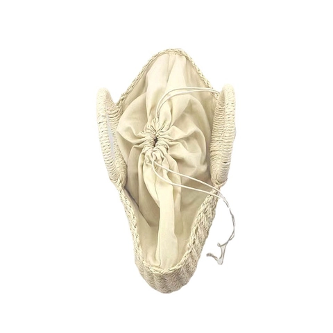 Gewebte Strohhandtasche Halbmond Runder Griff Kordelzugfutter Sommer Strand Urlaub Boho Stil Für Frauen