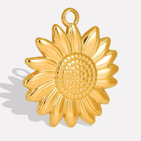 Ciondolo Girasole Acciaio Inossidabile 304 Placcato Oro Accessorio Creazione Gioielli DIY Fascino Floreale Per Collane Bracciali