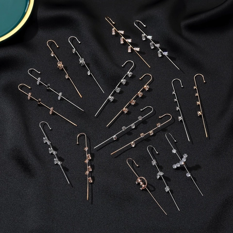 Women Alloy Zircon Ear Crawler Hook Earrings Star Heart Letter Pattern Elegant Gold Silver Plated Jewelry Earring