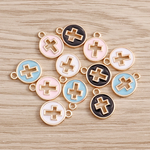 Ciondoli Croce Tondi Lega Smaltata Cavo Forma Moneta DIY Gioielli Charms Religioso Moda Accessori