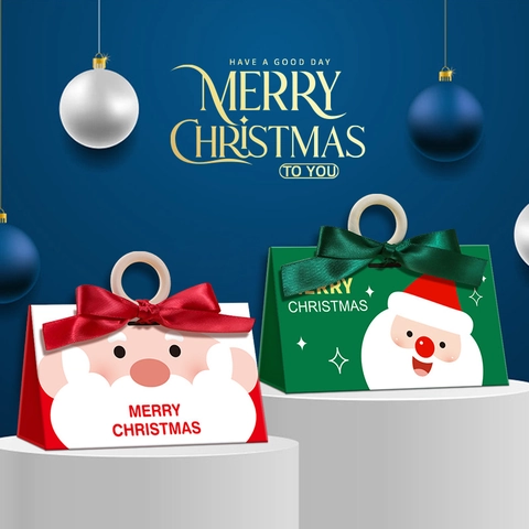 Weihnachtsgeschenkbox Cartoon Weihnachtsmann Süßigkeitenverpackung Mit Holzringgriff Und Satinschleife Feiertagsdeko