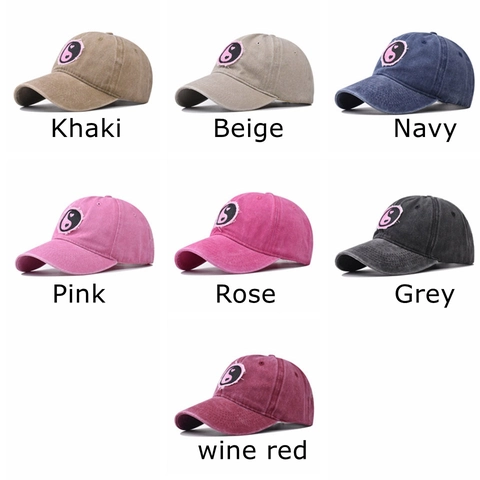 Casquette De Baseball En Coton Délavé Patch Yin Yang Cœur Vintage Ajustable Protection Solaire Pour Hommes Femmes